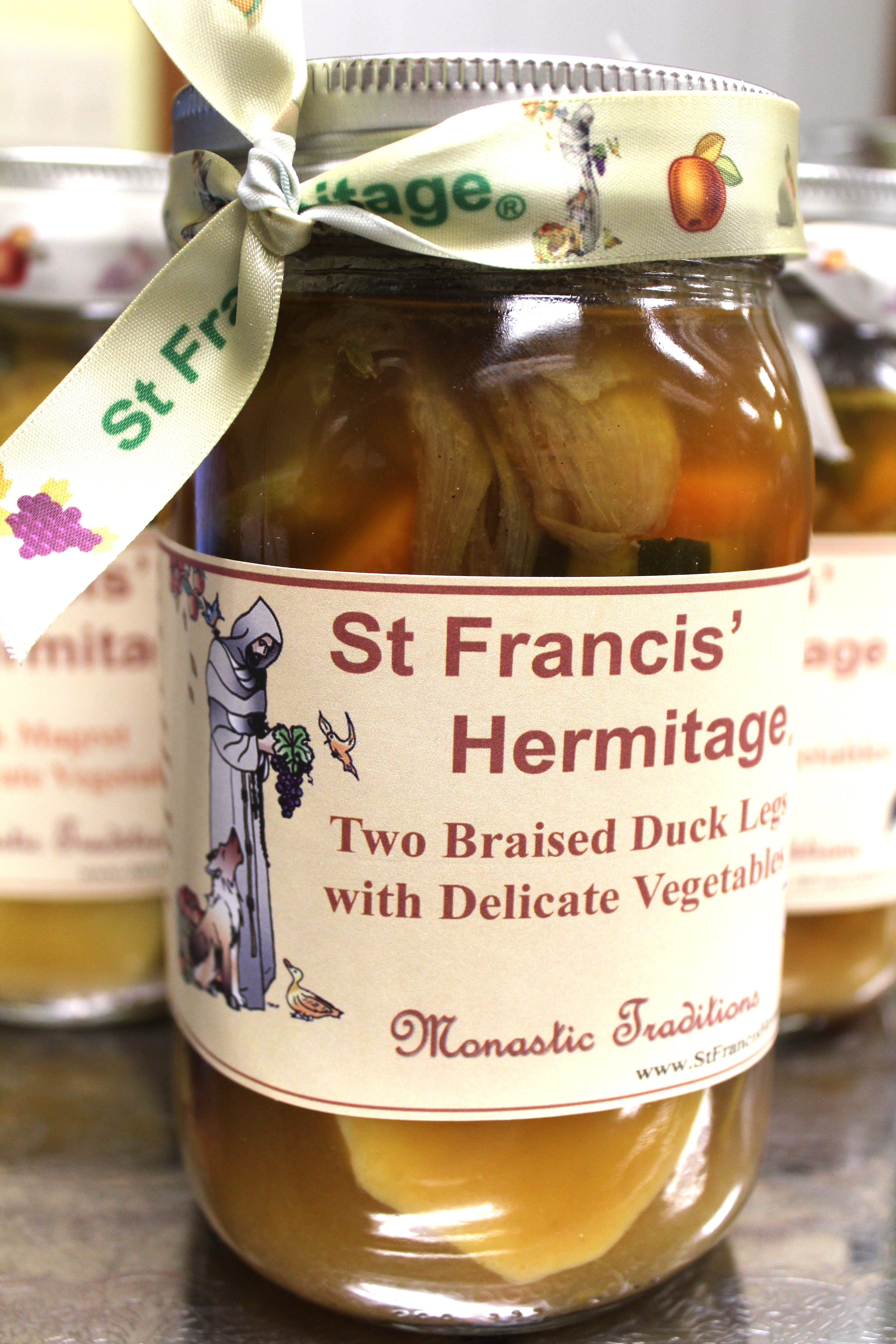 Two braised Duck Legs with Delicate Vegetables from St Francis' Hermitage